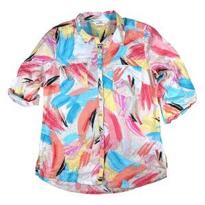 Northern Reflections Button Up Linen Blend Art-to-Wear Resort Shirt